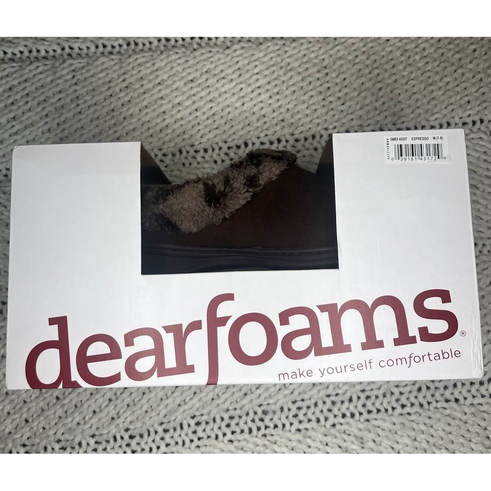 Dearfoams Women's Espresso, Slip On Size 7-8. New with‎ Box!